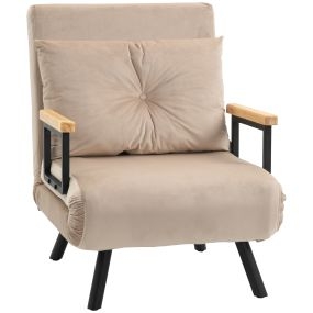 Sofá cama 1 plaza 4 en 1 tapizado en terciopelo beige 63x73x81 cm
