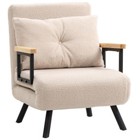 Sofá cama plegable de 1 plaza tapizado en borreguito beige 63x73x81 cm