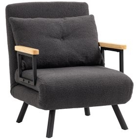 Sofá cama plegable 1 plaza tapizado en borreguito gris oscuro 63x73x81 cm
