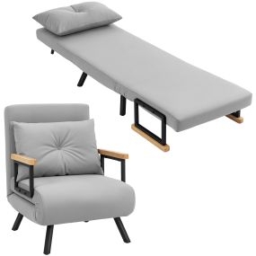 Sofá cama 1 plaza 4 en 1 tapizado en terciopelo gris claro 63x73x81 cm