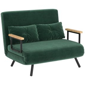 Sofá cama 2 plazas 4 en 1 tapizado en terciopelo verde 102x73x81 cm