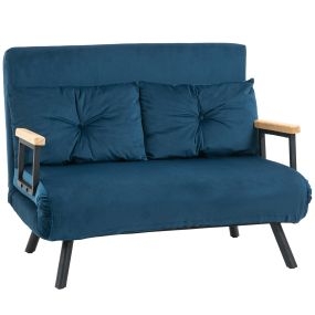 Sofá cama 2 plazas 4 en 1 tapizado en terciopelo azul 102x73x81 cm