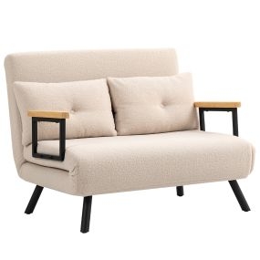 Sofá cama 2 plazas 4 en 1 tapizado en borreguito beige 102x73x81 cm