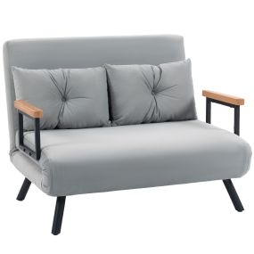 Sofá cama 2 plazas 4 en 1 tapizado en terciopelo gris claro 102x73x81 cm