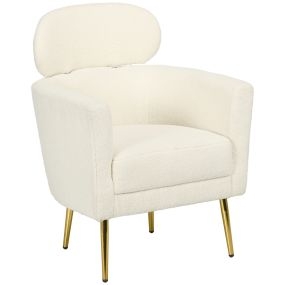 Butaca de salón tapizada en vellón crema con reposacabezas y patas de metal, carga 125 kg