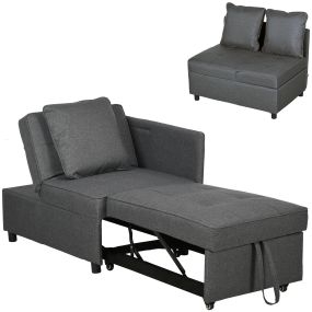 Sofá cama 3 en 1 individual con respaldo ajustable y almohadas gris para dormitorio y sala de estar