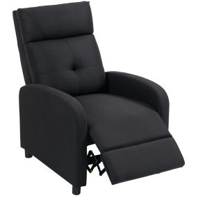 Sillón Relax Reclinable Manual, Sillón Relax de Lino con Apertura Push, Reposapiés, Respaldo Alto, Acolchado Grueso, Butaca Reclinable hasta 155º para Salón, Dormitorio, Oficina, Negro