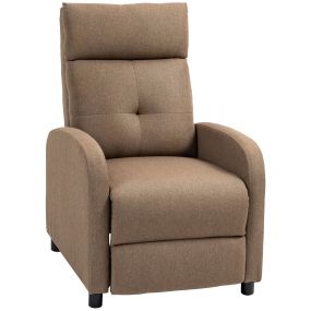 Sillón relax reclinable manual de lino marrón con reposapiés y respaldo alto hasta 155º
