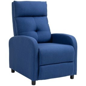 Sillón relax reclinable manual de lino azul con reposapiés y respaldo alto hasta 155º