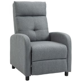 Sillón relax reclinable manual de lino gris con reposapiés y respaldo alto hasta 155º