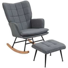 Silla mecedora con reposapiés, cojín acolchado, respaldo alto, reposabrazos, gris