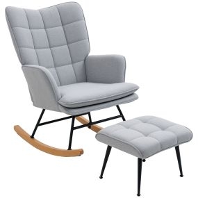 Silla mecedora con reposapiés y cojín acolchado, gris claro, carga 130 kg