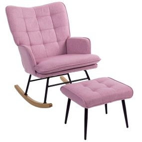 Silla mecedora con reposapiés, cojín acolchado, respaldo alto, madera, rosa, 130 kg