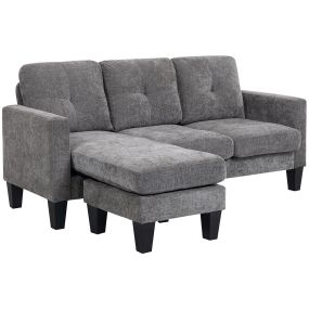 Sofá chaise longue reversible de 3 plazas en L tapizado en chenilla gris oscuro 186x130x84 cm