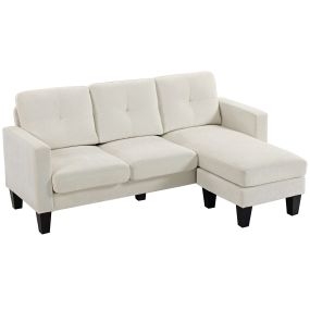 Sofá chaise longue reversible de 3 plazas en L tapizado en chenilla crema 186x130x84 cm