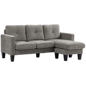 Sofá chaise longue reversible 3 plazas en L tapizado en chenilla marrón topo 186x130x84 cm