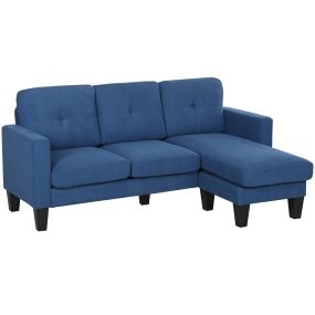 Sofá chaise longue reversible de 3 plazas en L tapizado en chenilla azul 186x130x84 cm