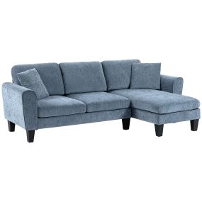 Sofá chaise longue reversible en L con 2 almohadas azul oscuro 230x138x87 cm carga 200 kg