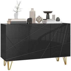 Aparador de entrada con 3 puertas y estantes ajustables 120x40x75 cm negro brillo