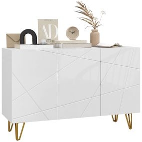 Aparador de entrada con 3 puertas y estantes ajustables 120x40x75 cm blanco brillo