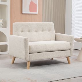 Sofá de 2 plazas tapizado en terciopelo beige con reposabrazos y patas de madera 114x71x82 cm
