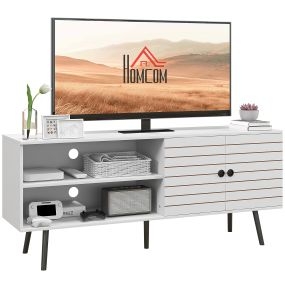 Mueble de TV moderno blanco para televisores de 65 pulgadas con 2 estantes abiertos y 1 ajustable 145x38x65 cm