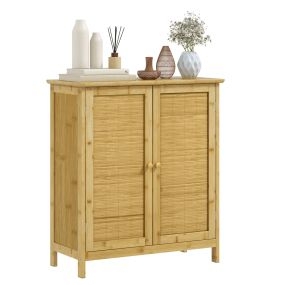 Aparador de bambú de 2 puertas con 2 estantes, natural, 60x27x67,5 cm