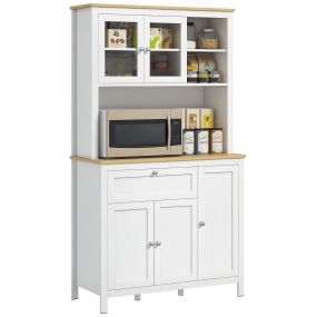 Alacena de cocina alta blanca con 5 puertas, estante ajustable, cajón y encimera para microondas 100x40x180 cm