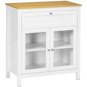 Aparador de cocina moderno blanco 80x40x90 cm con cajón, estante ajustable y 2 puertas de vidrio