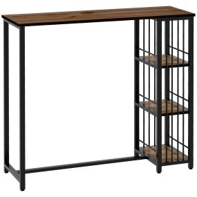 Mesa alta de cocina rectangular para 2 personas con 3 estantes, acero, 120x40x105 cm, marrón y negro