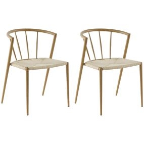 Pack de 2 sillas de comedor apilables de cuerda de papel roble y crema 51x51x71 cm 120 kg