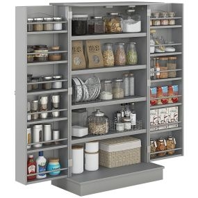 Armario despensa de cocina con 2 puertas y 16 estantes ajustables gris 60x30x104 cm