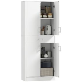 Alacena de cocina con 4 puertas, 1 cajón y estantes ajustables antivuelco 70,8x34x180 cm blanco y plata