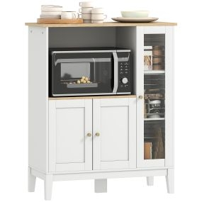 Mueble auxiliar de cocina moderno para microondas con 3 puertas, estantes y sistema antivuelco blanco 80x35x97 cm
