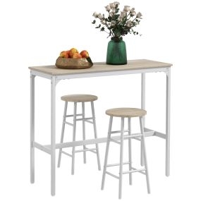 Conjunto de mesa alta de bar con 2 taburetes, marco de acero, estilo industrial, natural y blanco