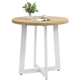 Mesa de comedor redonda para 4 personas con tablero de madera y base de acero cruzada Ø80x75 cm roble