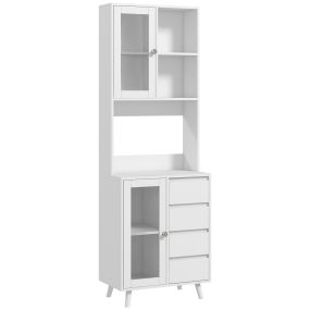 Alacena de cocina blanca con 2 puertas de vidrio, 4 cajones y estantes ajustables 60x35x180 cm