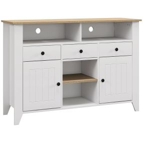 Aparador de cocina blanco 120x38x81,5 cm con 3 cajones, 2 puertas y 2 estantes abiertos