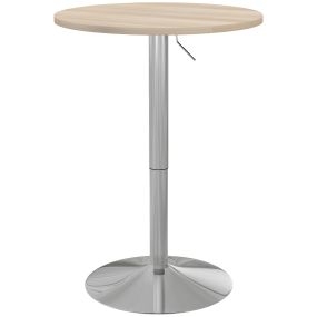 Mesa alta de cocina y bar redonda para 2 personas, altura ajustable, roble claro, 60x60x91 cm