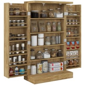 Armario despensa de cocina de ratán con 2 puertas y 16 estantes ajustables 60x30x104 cm natural