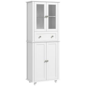 Alacena de cocina con 2 puertas de vidrio templado, cajón y estantes ajustables 61x35x168,5 cm blanco