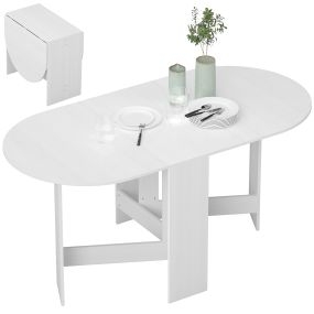 Mesa de comedor plegable ovalada 163x80x75 cm blanca con alas abatibles para 6 personas