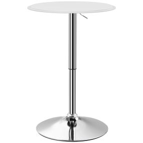 Mesa de bar redonda ajustable 67-93 cm, tablero Ø63 cm giratorio 360°, base cromada, blanco