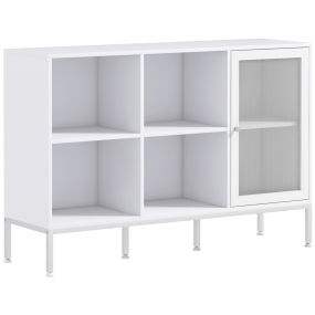 Aparador de cocina con puerta de malla, 4 compartimentos y estante ajustable, blanco 120x37x81,5 cm