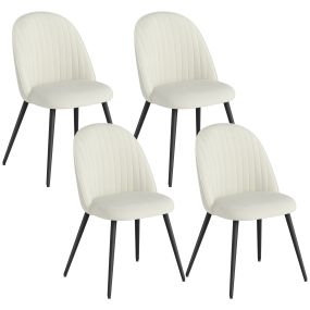 Pack de 4 sillas de comedor modernas tapizadas en terciopelo crema con patas de acero