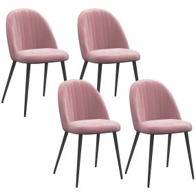 Pack de 4 sillas de comedor modernas tapizadas en terciopelo rosa palo con patas de acero