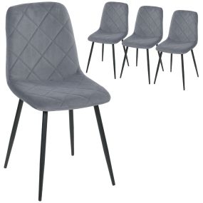 Juego de 4 sillas de comedor modernas tapizadas en terciopelo con patas de acero gris 45x54x87 cm