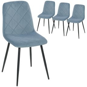 Juego de 4 sillas de comedor modernas tapizadas en terciopelo con patas de acero azul claro 45x54x87 cm