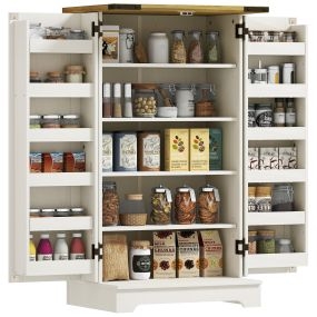 Armario despensa de cocina con 2 puertas y 16 estantes 60x40x104 cm crema