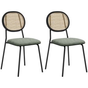 Pack de 2 sillas de comedor de ratán sintético con marco de acero 44x54x87 cm verde oscuro y negro